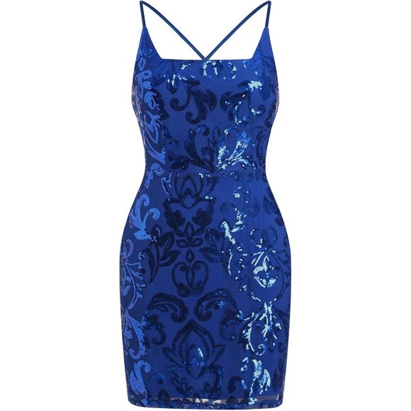 Sequin Mini Dress Sparkly Bodycon Cocktail Party Dress for Women Teens - Picture 5 of 7